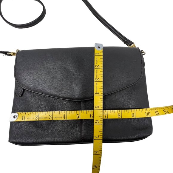 Genuine Leather Crossbody Shoulder Bag Flap Front Brown Gold Detachable Strap - Picture 7 of 12